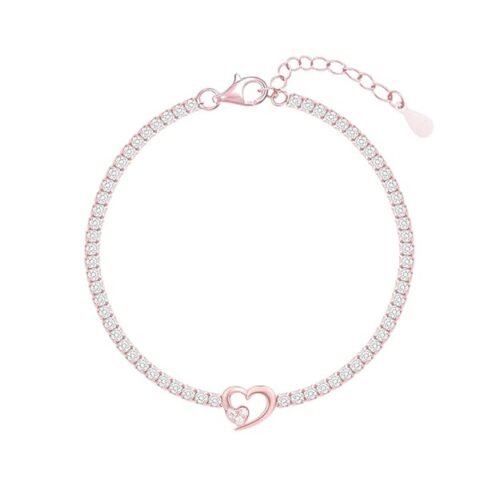Twin Hearts Tennis Bracelet for Women | 925 Silver Bracelet with CZ Line and Dual-Heart Centre | Adjustable Elegant Silver Bracelet Design | for Girls & Women