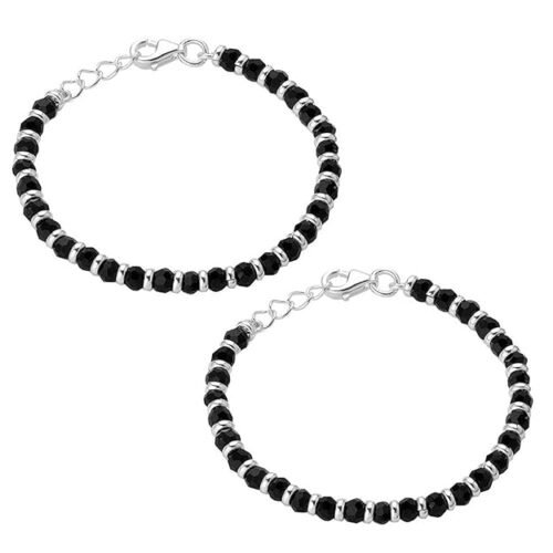 NEMICHAND JEWELS 925 Sterling Pure Silver(Chandi) Black Bead Crystal Nazariya Bracelet For Kids