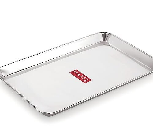 HAZEL Silver Serving Tray | Rectangle Platter Plates for Serving Snacks & Dining Table | Small Silver Tray Set for Kitchen Use